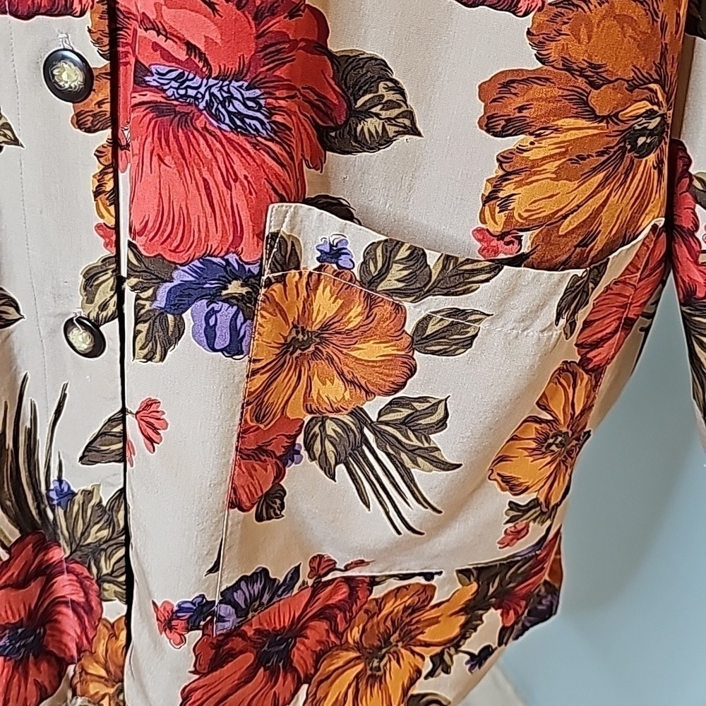 Studio 3000 Vintage Beige & Orange Floral Silk Button-Down Jacket - Size 3X - Picture 6 of 9
